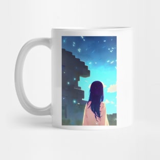 Cute Anime Girl Blue Spark Lights Castle Landscape Mug